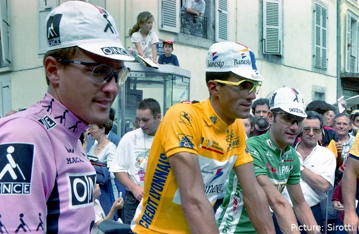 Bild Miguel Indurain mit Laurent Jalabert und Alex Zülle<br>