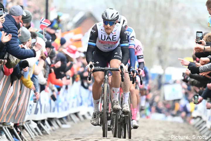 Matteo Trentin in UAE-tenue tijdens de Ronde van Vlaanderen