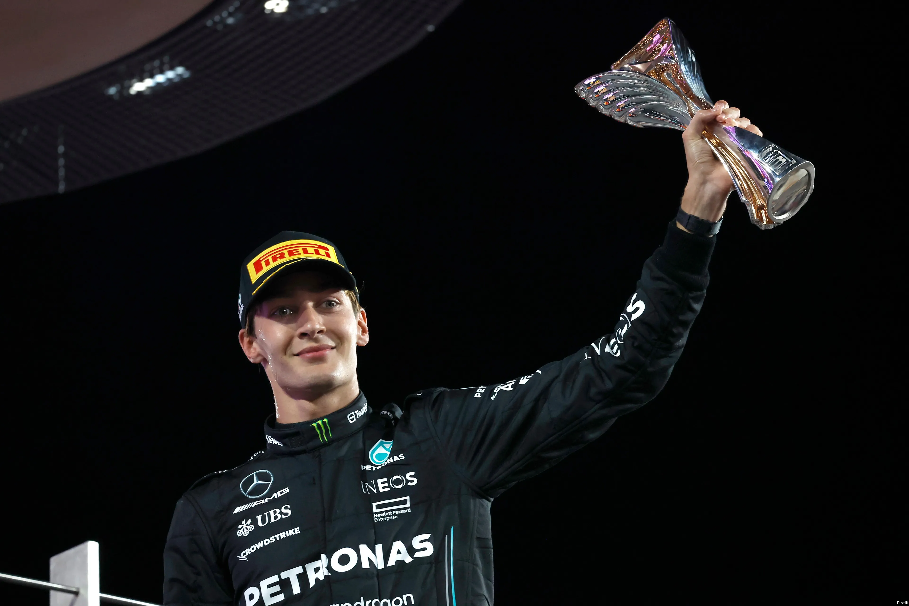 george russell abu dhabi podium sunday yasmarina 2023