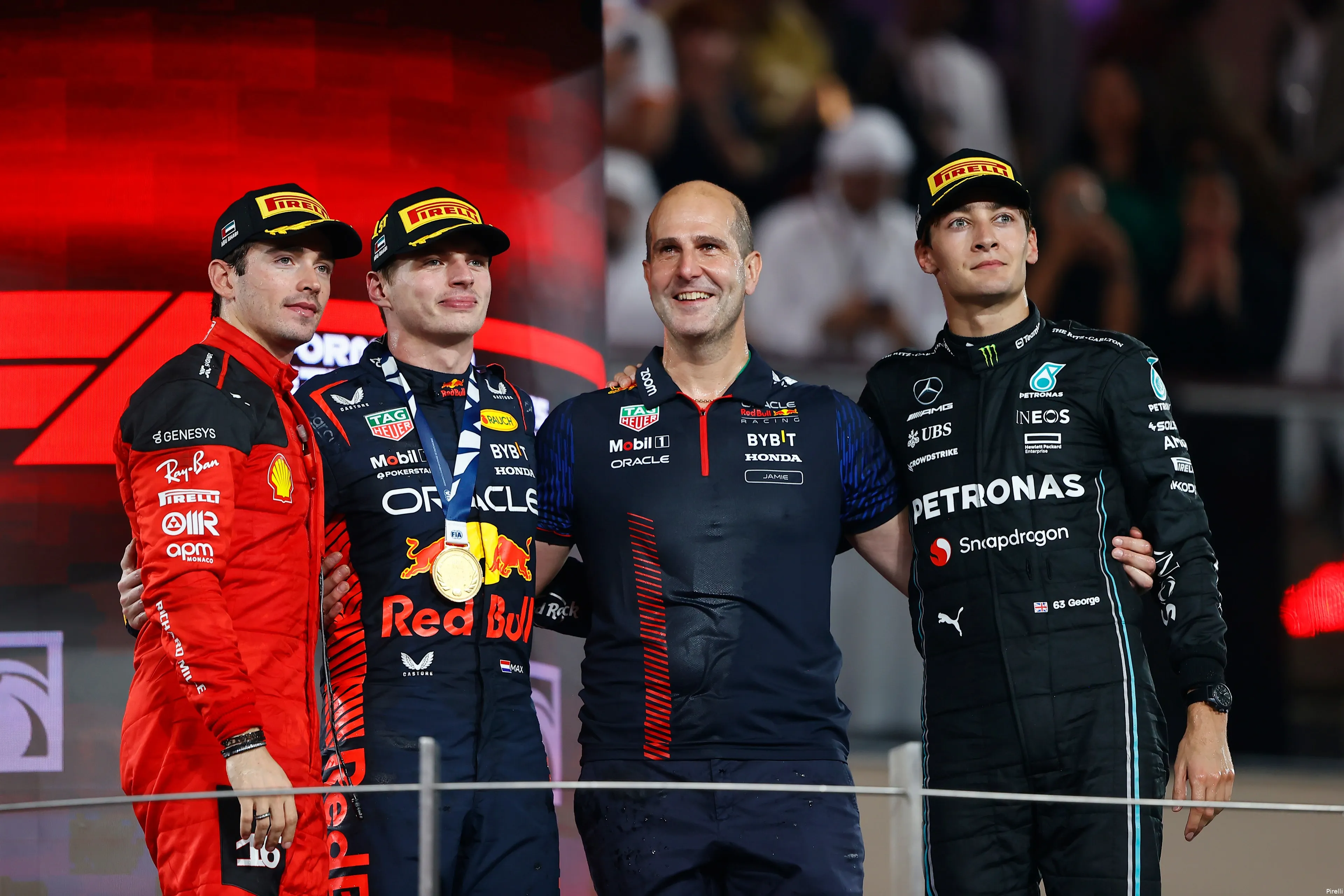 podium max verstappen charles leclerc george russell sunday yasmarina 2023