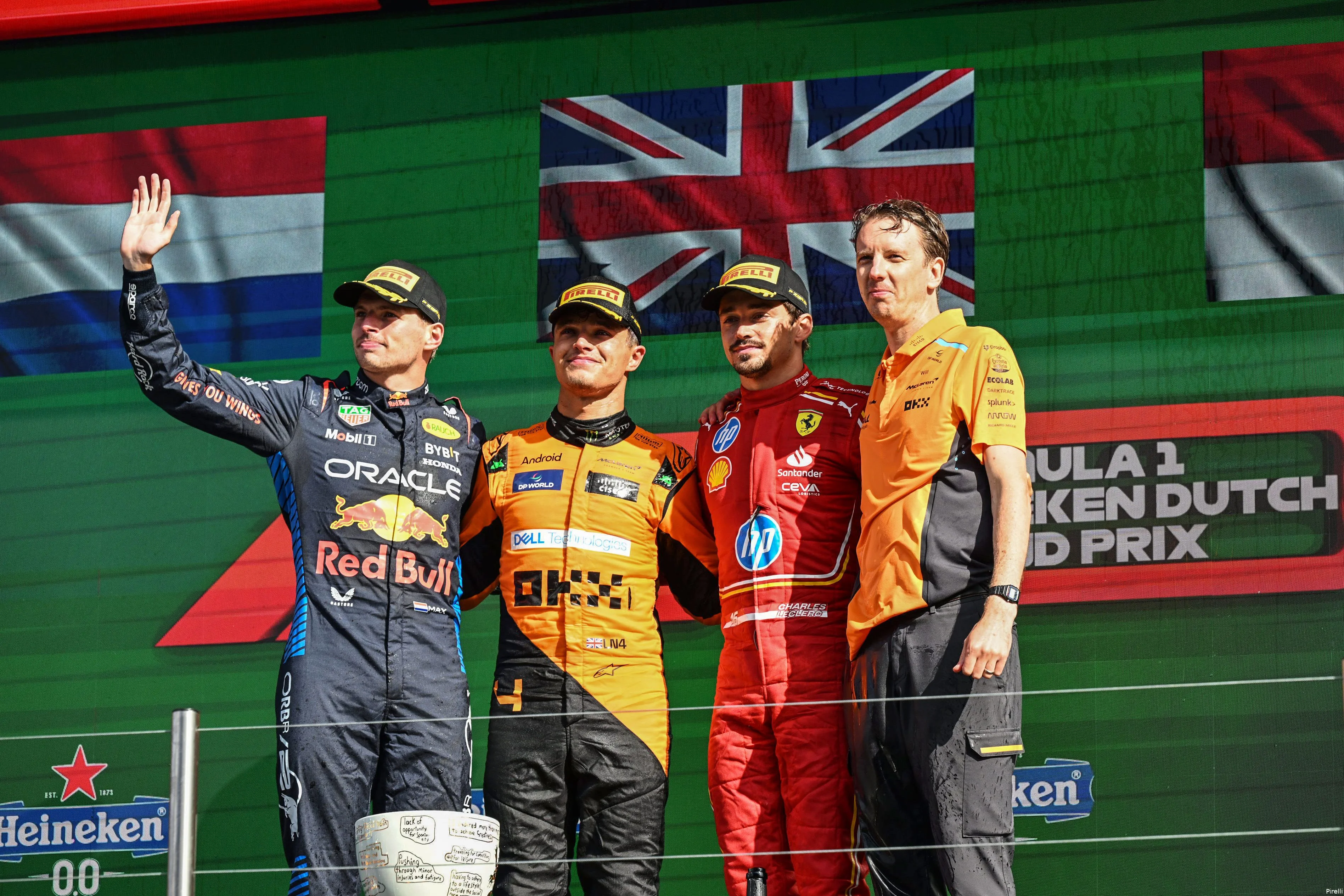 pirelli max verstappen red bull racing lando norris mclaren charles leclerc ferrari gp nederland zondag 2024