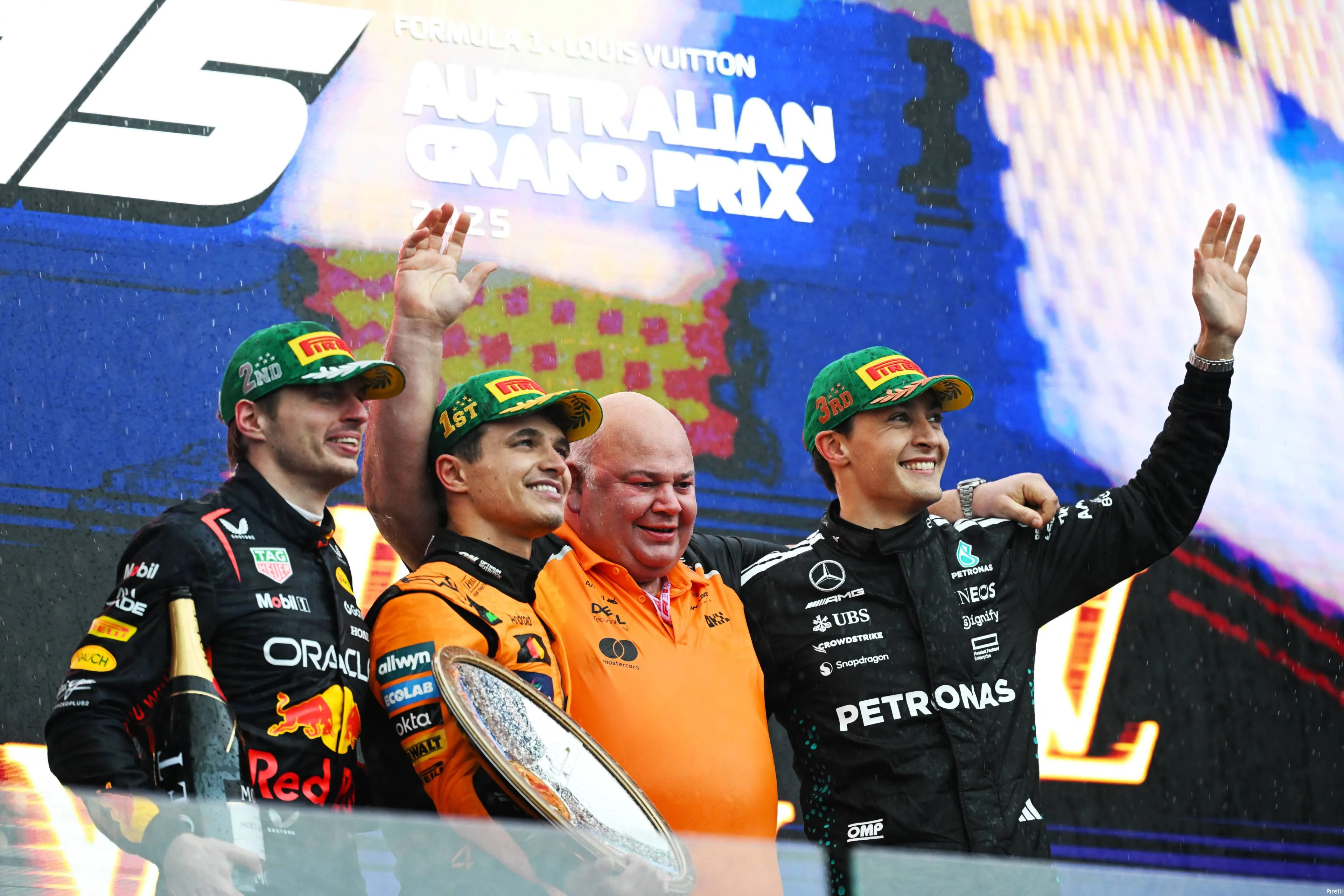 pirelli max verstappen lando norris mclaren george russell gp australie zondag 2025