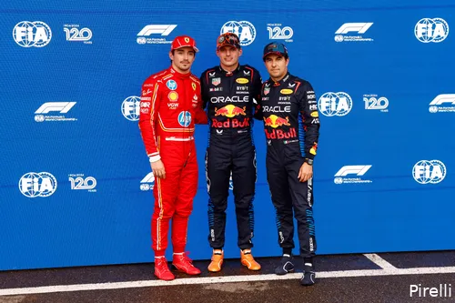 Kwalificatie top drie, Verstappen, P1, Leclerc P2, Pérez P3 - Grand Prix van België 2024.