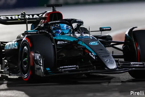 Russell op weg naar poleposition, kwalificatie GP Las Vegas 2024.