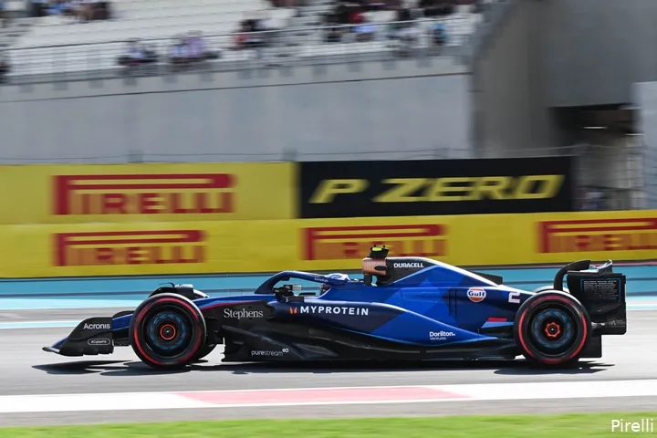 Logan Sargeant, VT2, Grand Prix van Abu Dhabi 2023 op het Yas
Marina Circuit (Foto: Pirelli)