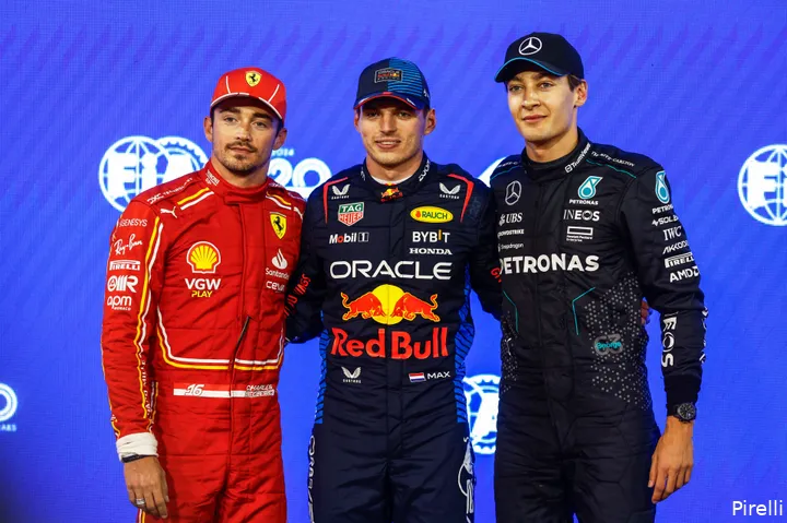 2024bahraingp polepoitiontopthree max verstappen charles leclerc george russell