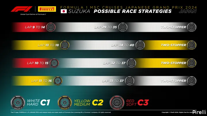 De mogelijke strategieën volgens Pirelli.