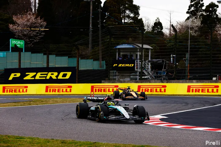 Hamilton was sneller tijdens de kwalificatie dan Russell. (Foto: Pirelli)