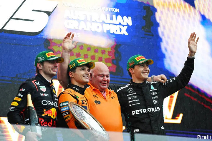 pirelli max verstappen lando norris mclaren george russell gp australie zondag 2025