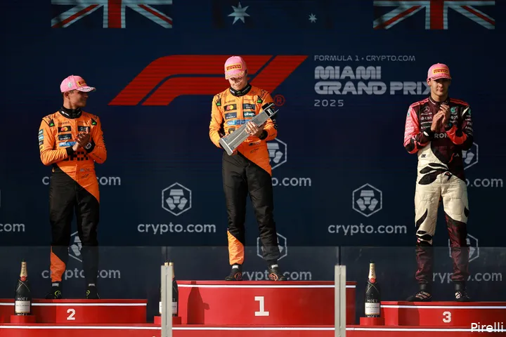 pirelli mclaren oscar piastri lando norris mercedes george russell miami gp 2025 zondag podium 2