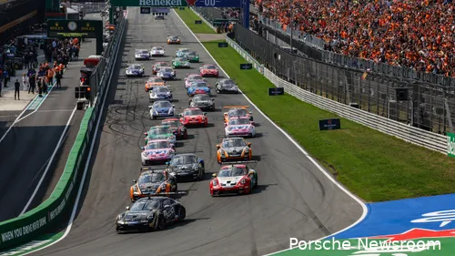 Het moment waarop Van Lagen zijn kans al zag en later ook pakte. (Foto: Porsche Newsroom)