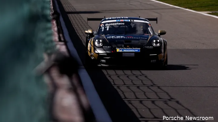 De CLRT-bolide was in 2023 te herkennen aan de zwart met gouden livery. (Foto: Porsche Newsroom)