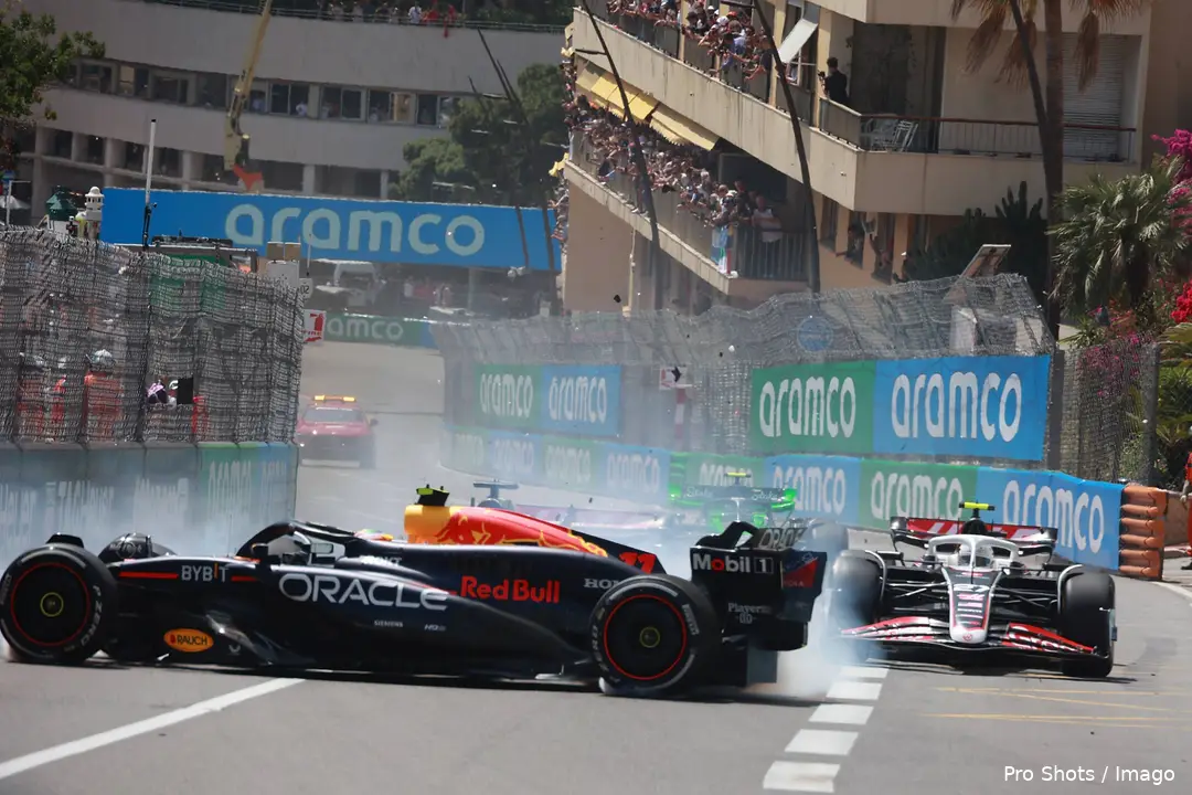 sergio perez red bull racing kevin magnussen monaco crash rb20