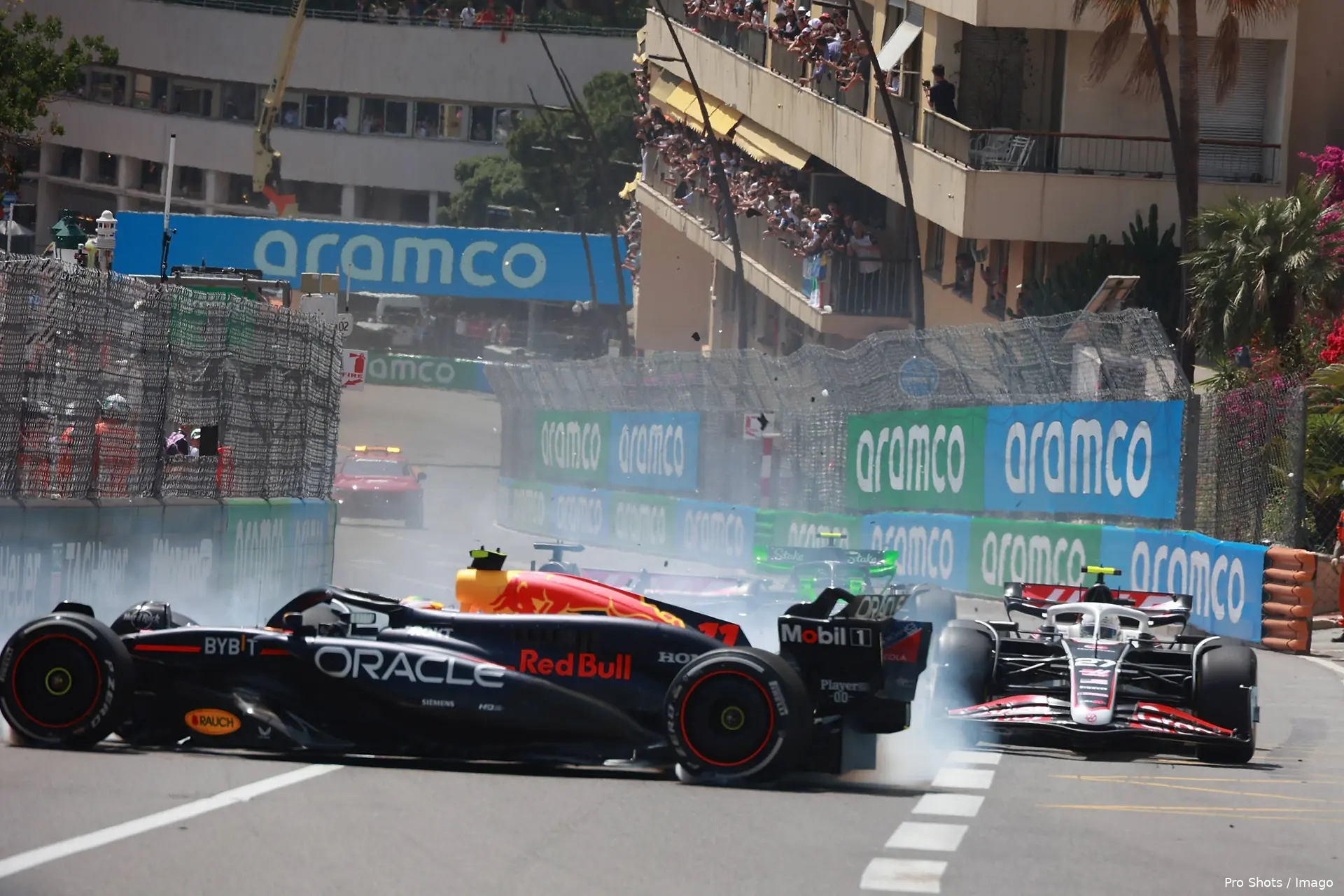 sergio perez red bull racing kevin magnussen monaco crash rb20