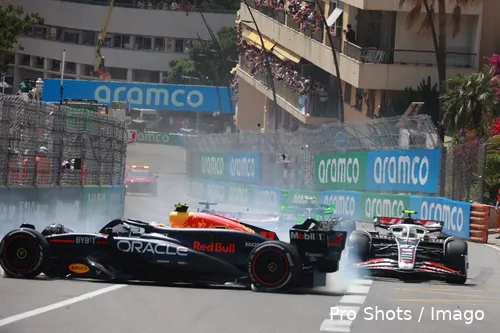 sergio perez red bull racing kevin magnussen monaco crash rb20