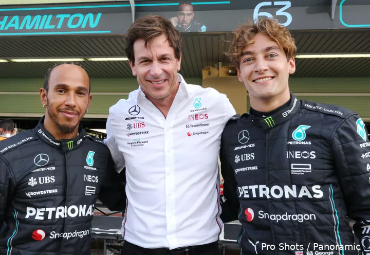 toto wolff george russell lewis hamilton 2023