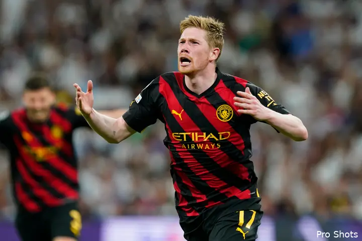 Kevin De Bruyne in het shirt van Manchester City. De Belg vertrekt na dit seizoen bij de Engelse topclub.&nbsp;