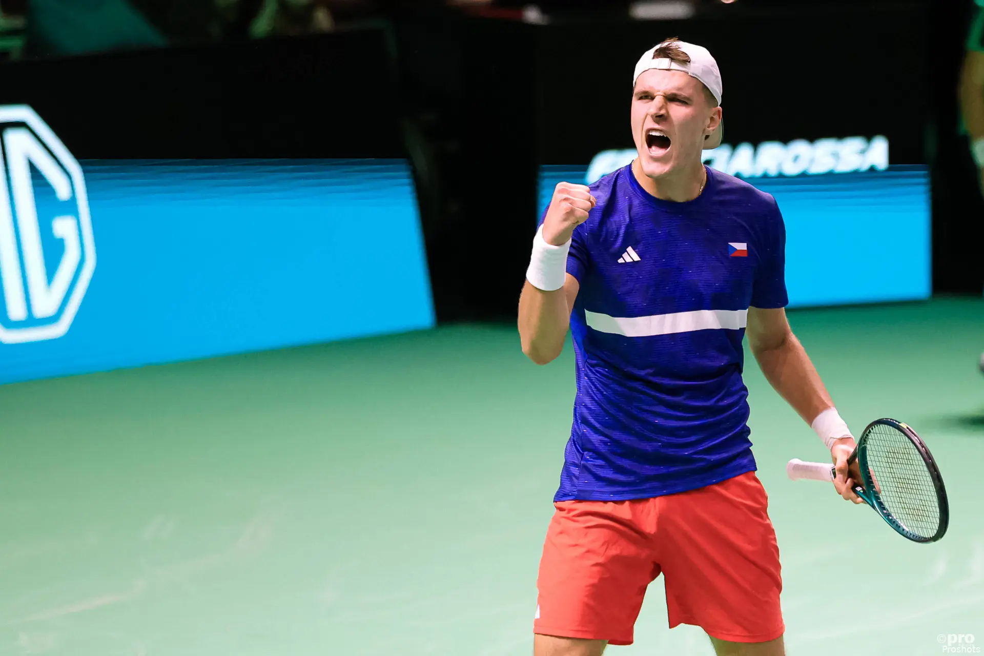 Jakub Mensik celebrating on court