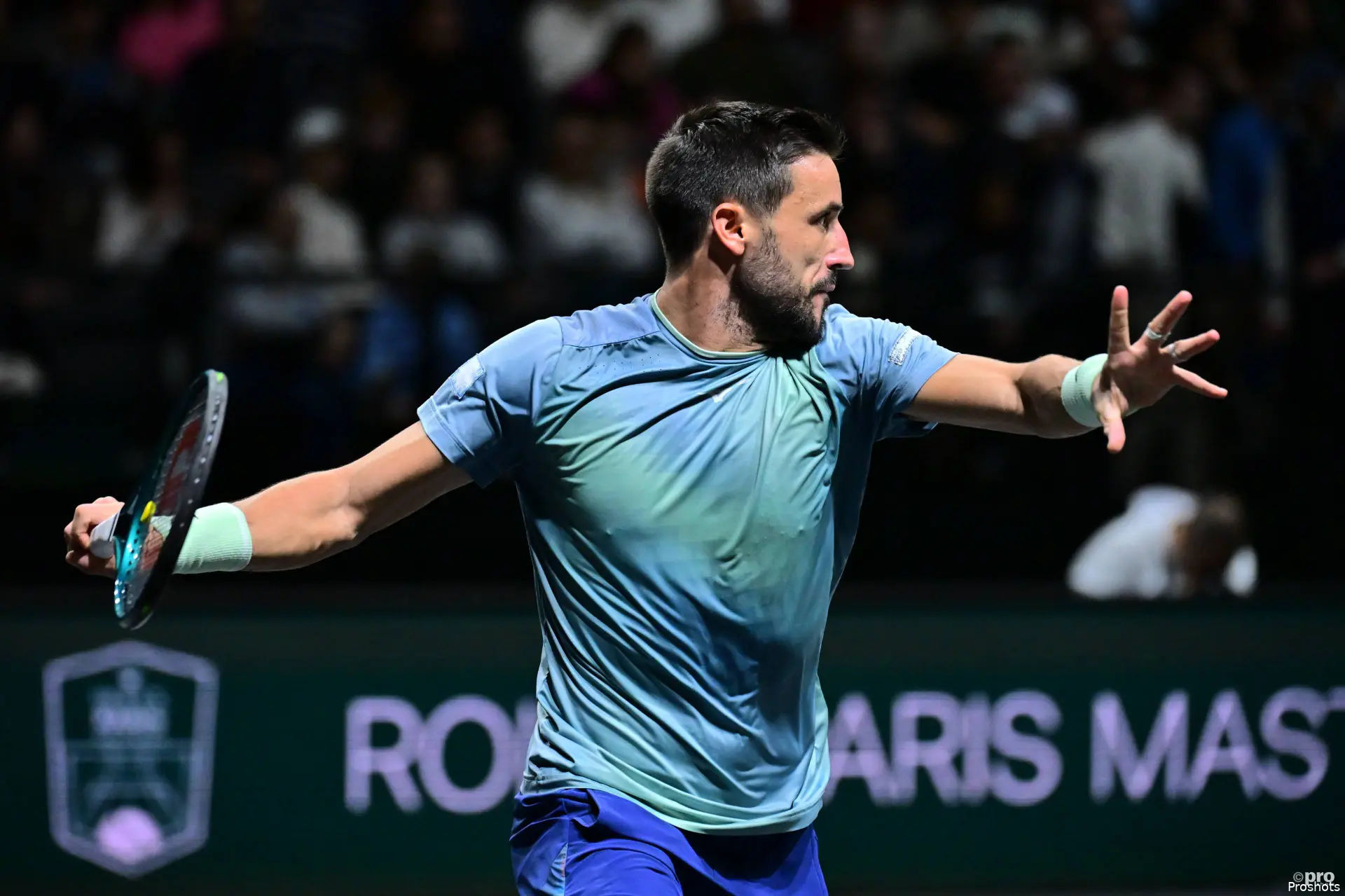 Damir Dzumhur ( Bosnia ) during the Rolex Paris Masters at Paris La Defense Arena on October 25, 2025 in Nanterre, France.