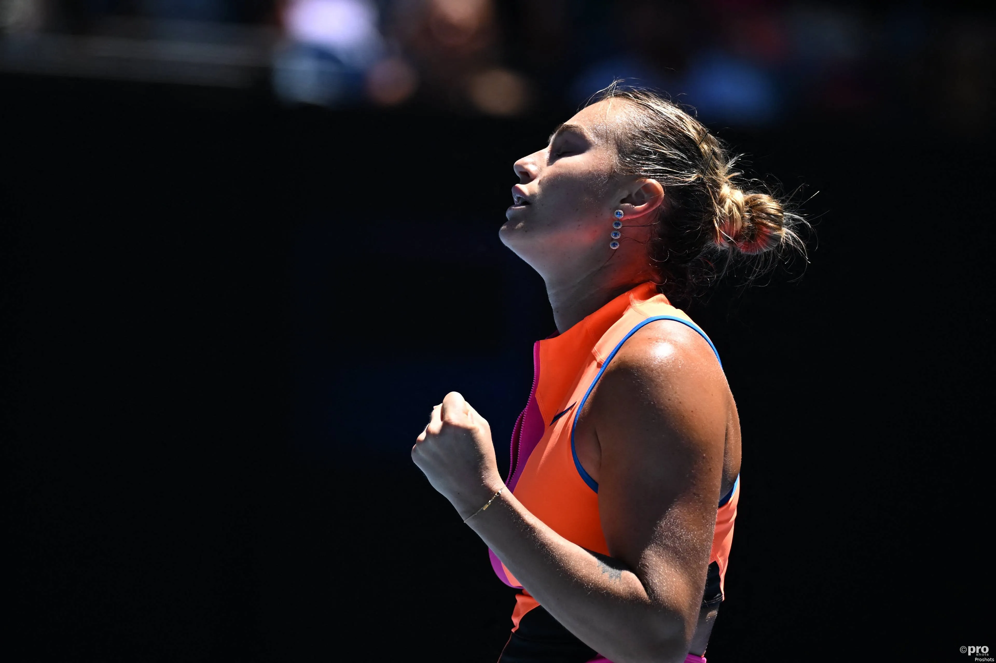 Aryna Sabalenka raises fist
