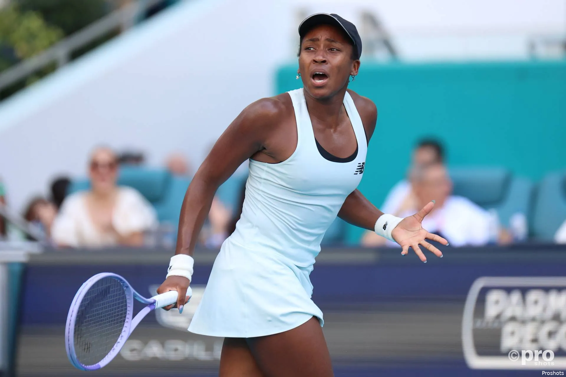 Gauff celebrates point win.