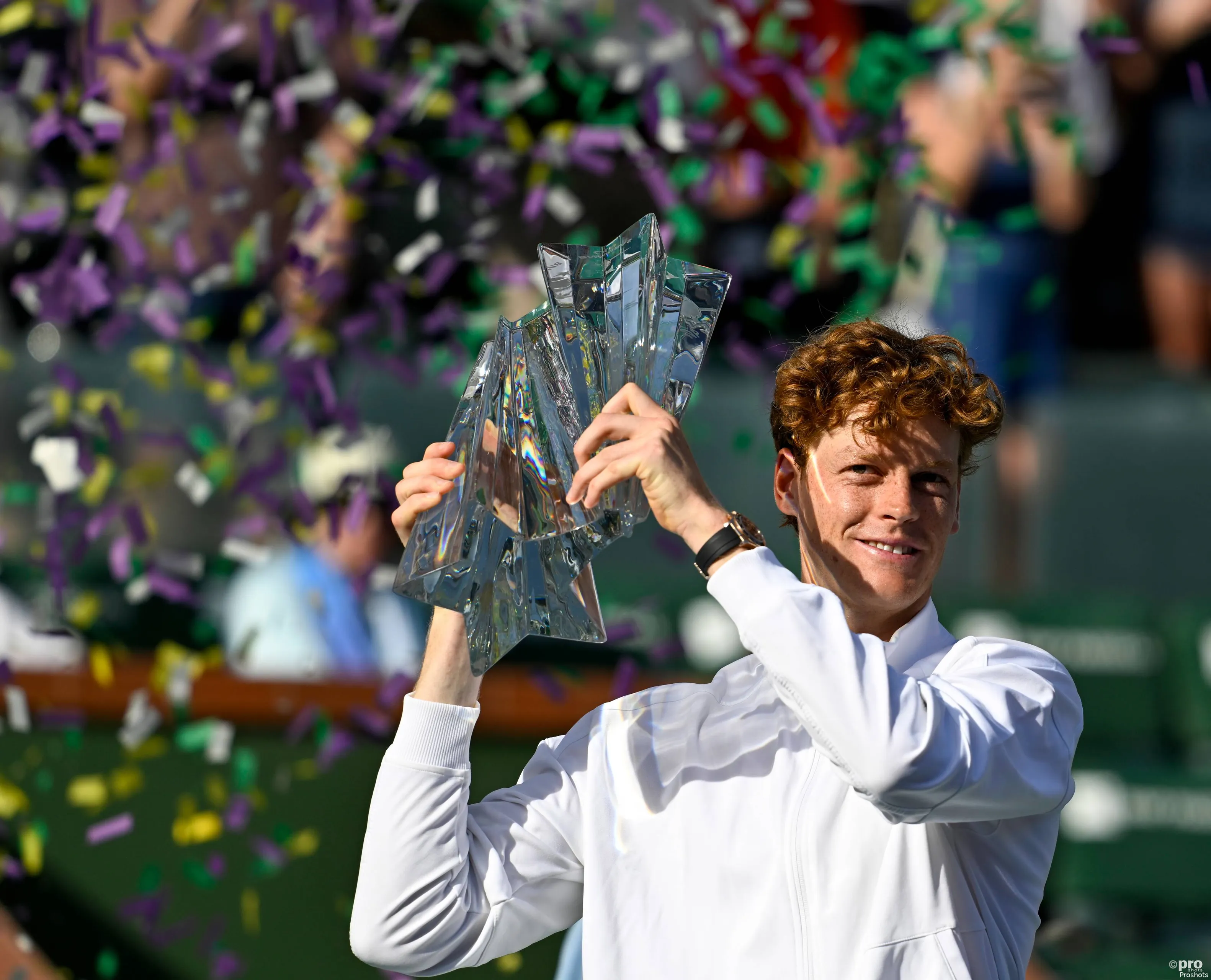 Jannik Sinner with the Indian Wells trophy.