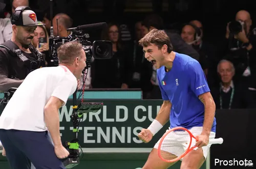 Flavio Cobolli celebrating at Davis Cup Finals.