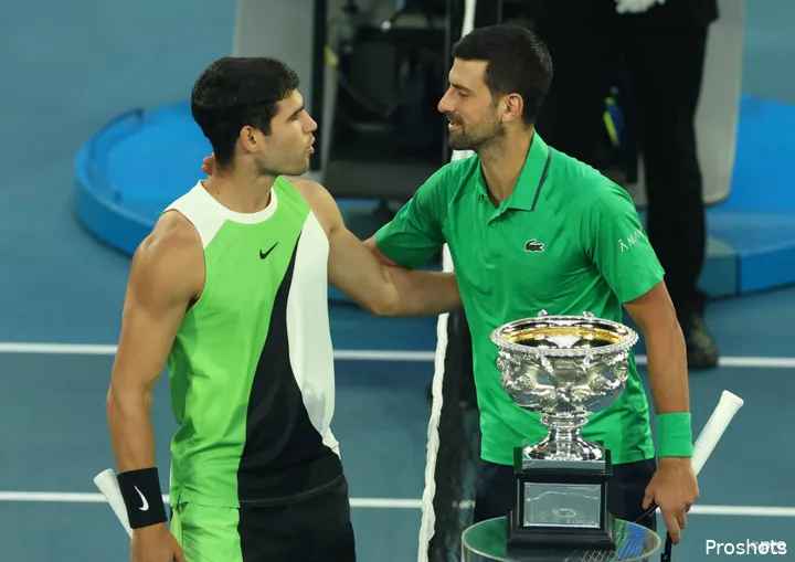 Novak Djokovic with Carlos Alcaraz.