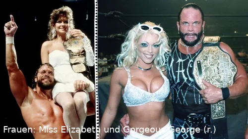 Randy Savage und seine Frauen: Miss Elizabeth und Gorgeous George (r.)