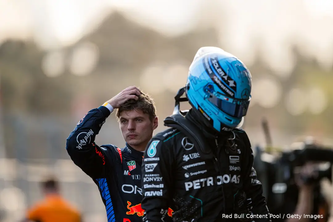 George Russell en Max Verstappen.