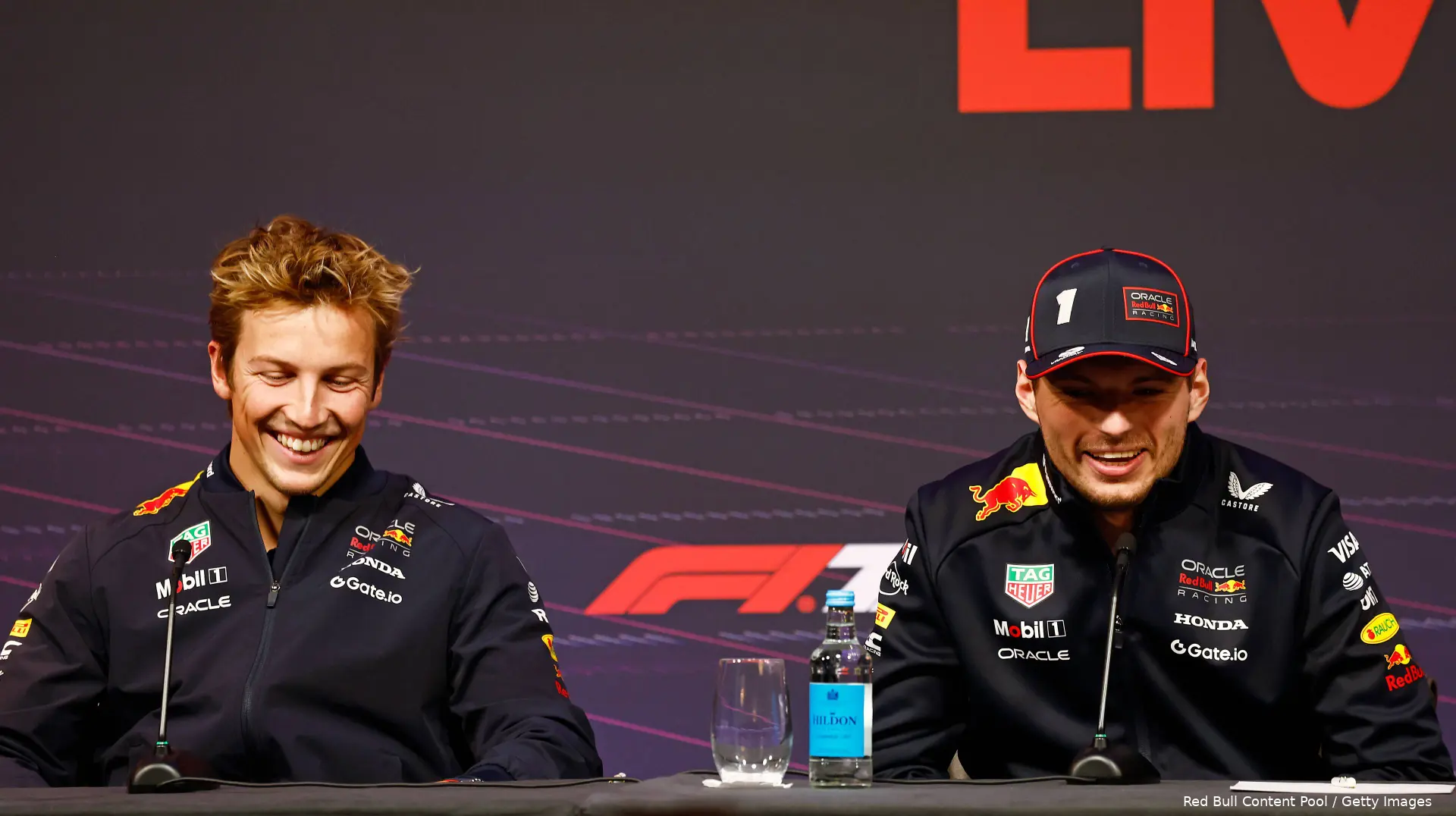 max verstappen liam lawson launch event 2025 red bull racing