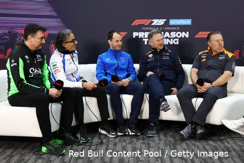christian horner red bull racing 2025 test 1 zak brown oliver oakes laurent mekies