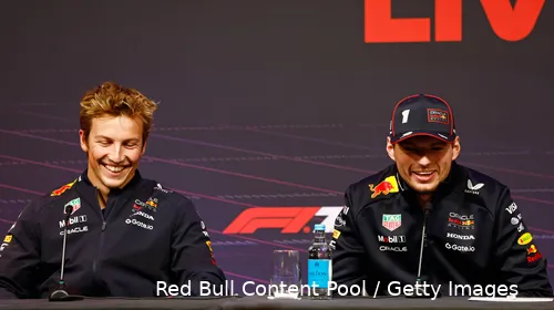 max verstappen liam lawson launch event 2025 red bull racing