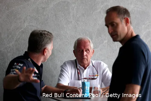 <i>Helmut Marko met Christian Horner en CEO Oliver Mintzlaff.</i>