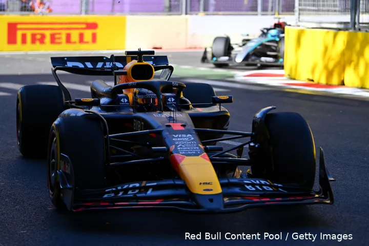 Verstappen in actie in Bakoe afgelopen zondag.&nbsp;
