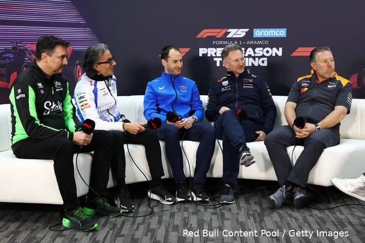 christian horner red bull racing 2025 test 1 zak brown oliver oakes laurent mekies