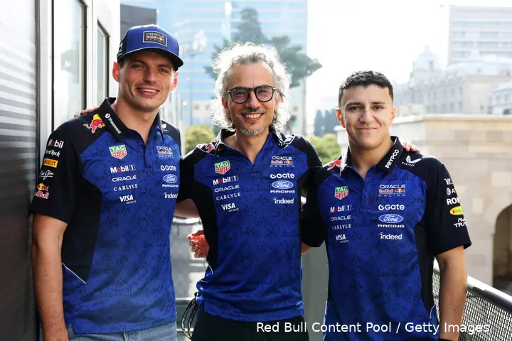 max-verstappen-laurent-mekies-isack-hadjar-red-bull-bakoe-woensdag-2026