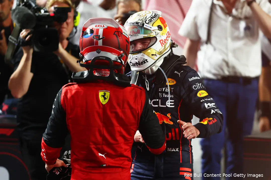 <i>Het gevecht tussen Max Verstappen en Charles Leclerc was ook in Saoedi-Arabië zeer spannend. (Foto: Red Bull Content Pool)&nbsp;</i>