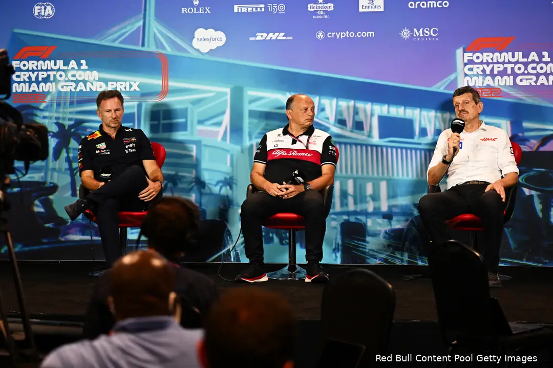 christian horner frederic vasseur gunther steiner red bull racing alfa romeo haas f1 gp miami 2022