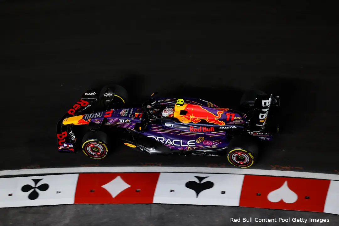 Geen goede kwalificatiedag voor Pérez in Las Vegas. (Foto: Red Bull Content Pool/Getty Images)
