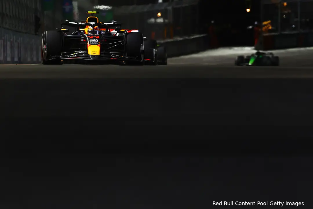 Pérez in actie tijdens de race in Las Vegas.