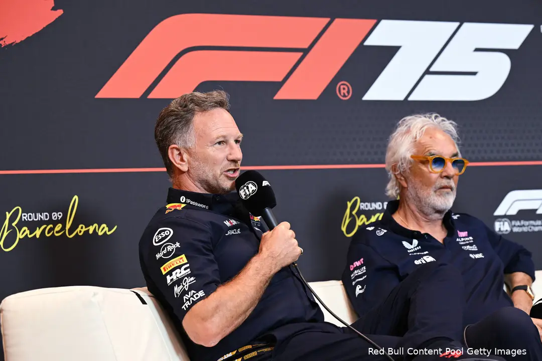 christian horner red bull racing gp spanje 2025 vrijdag flavio briatore alpine persconferentie 2