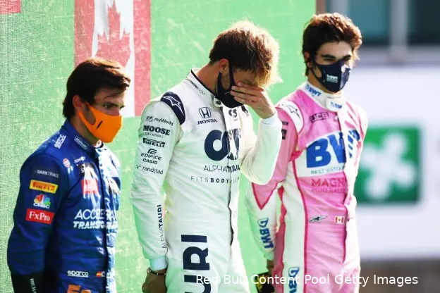 Pierre Gasly huilend podium Monza