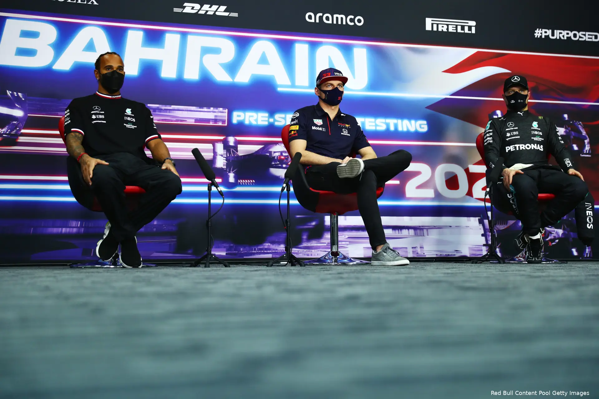 Lewis Hamilton Max Verstappen Valtteri Bottas persconferentie