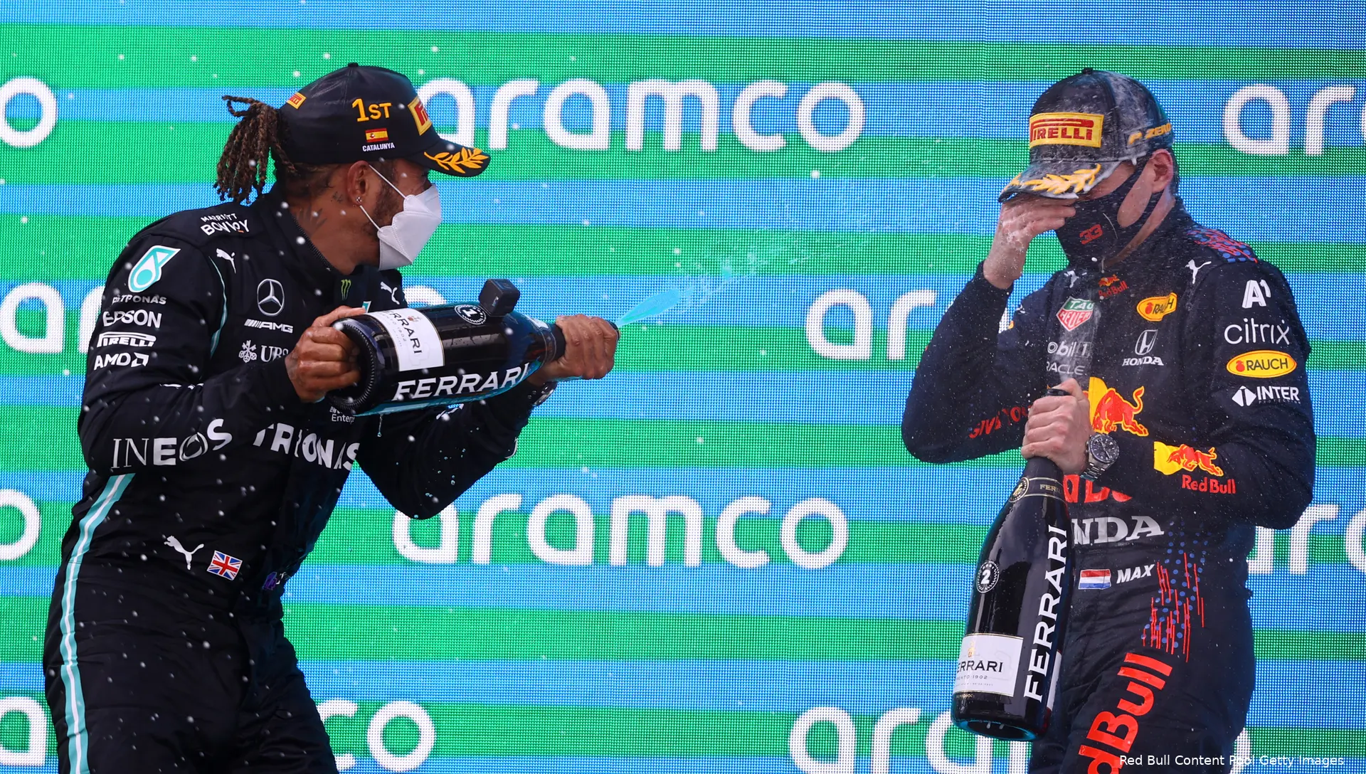 Max Verstappen Lewis Hamilton champagne