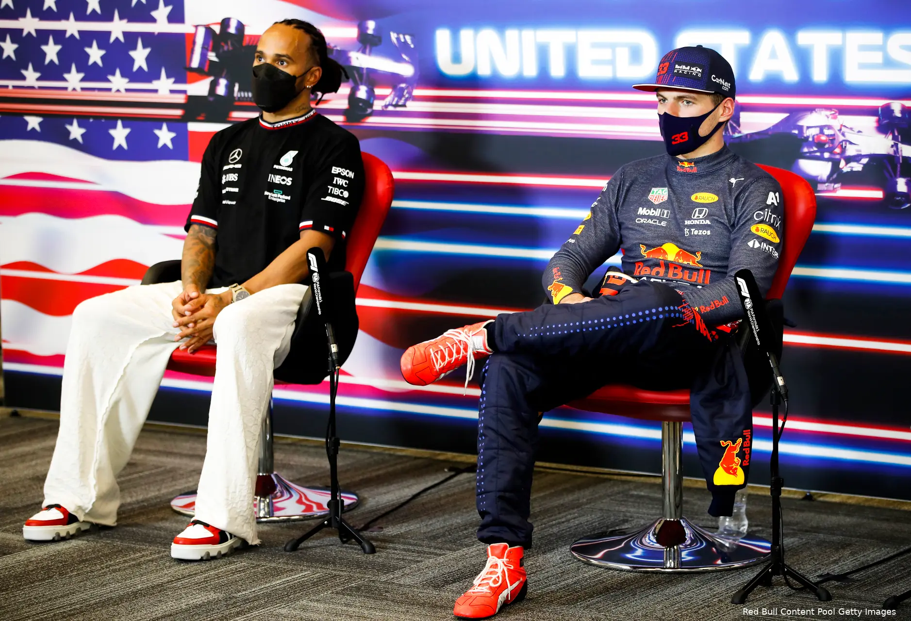 Lewis Hamilton Max Verstappen persconferentie