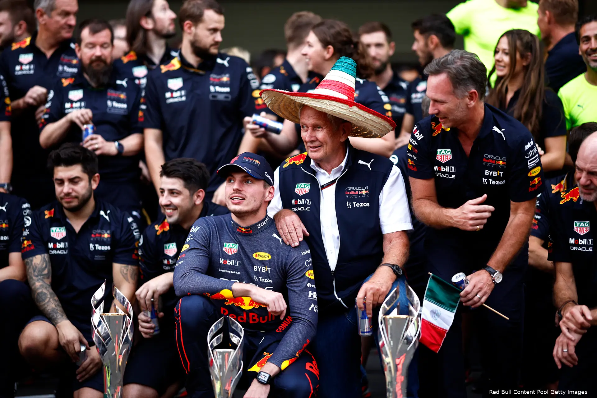 Helmut Marko Christian Horner Max Verstappen Red Bull Racing F1 GP Mexico 2022