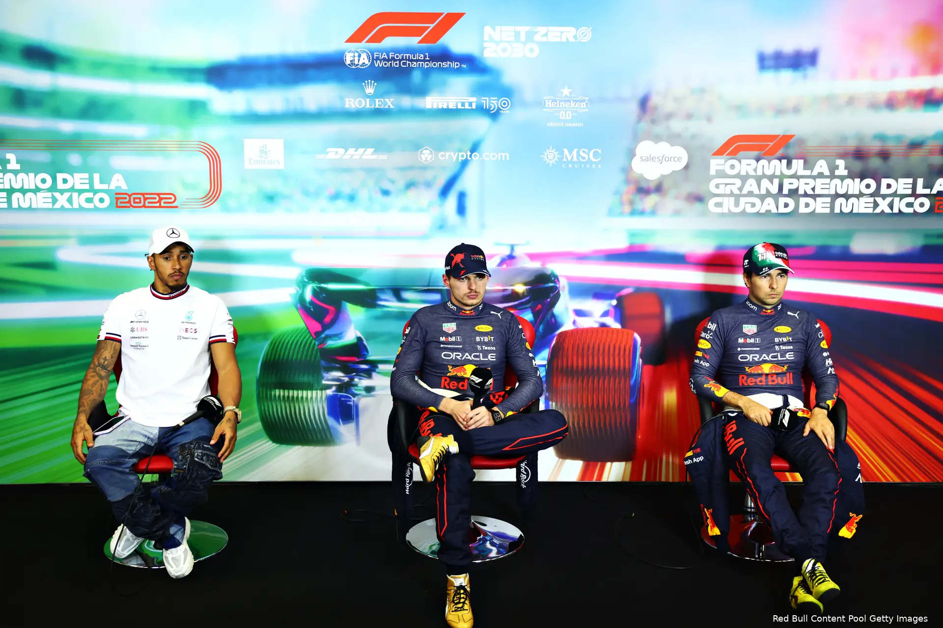 Lewis Hamilton Max Verstappen Sergio Pérez Mercedes Red Bull Racing F1 GP Mexico 2022