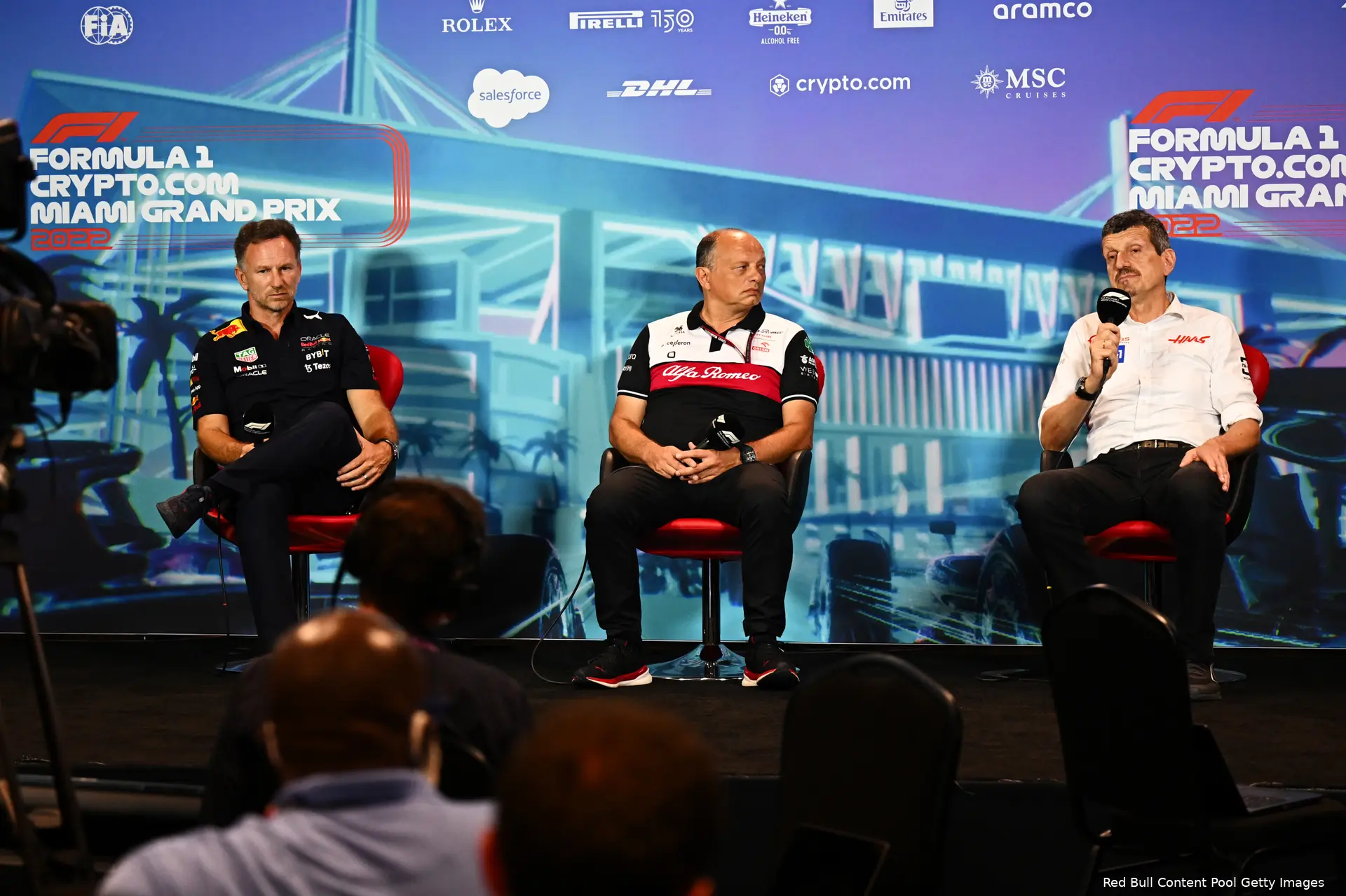 christian horner frederic vasseur gunther steiner red bull racing alfa romeo haas f1 gp miami 2022