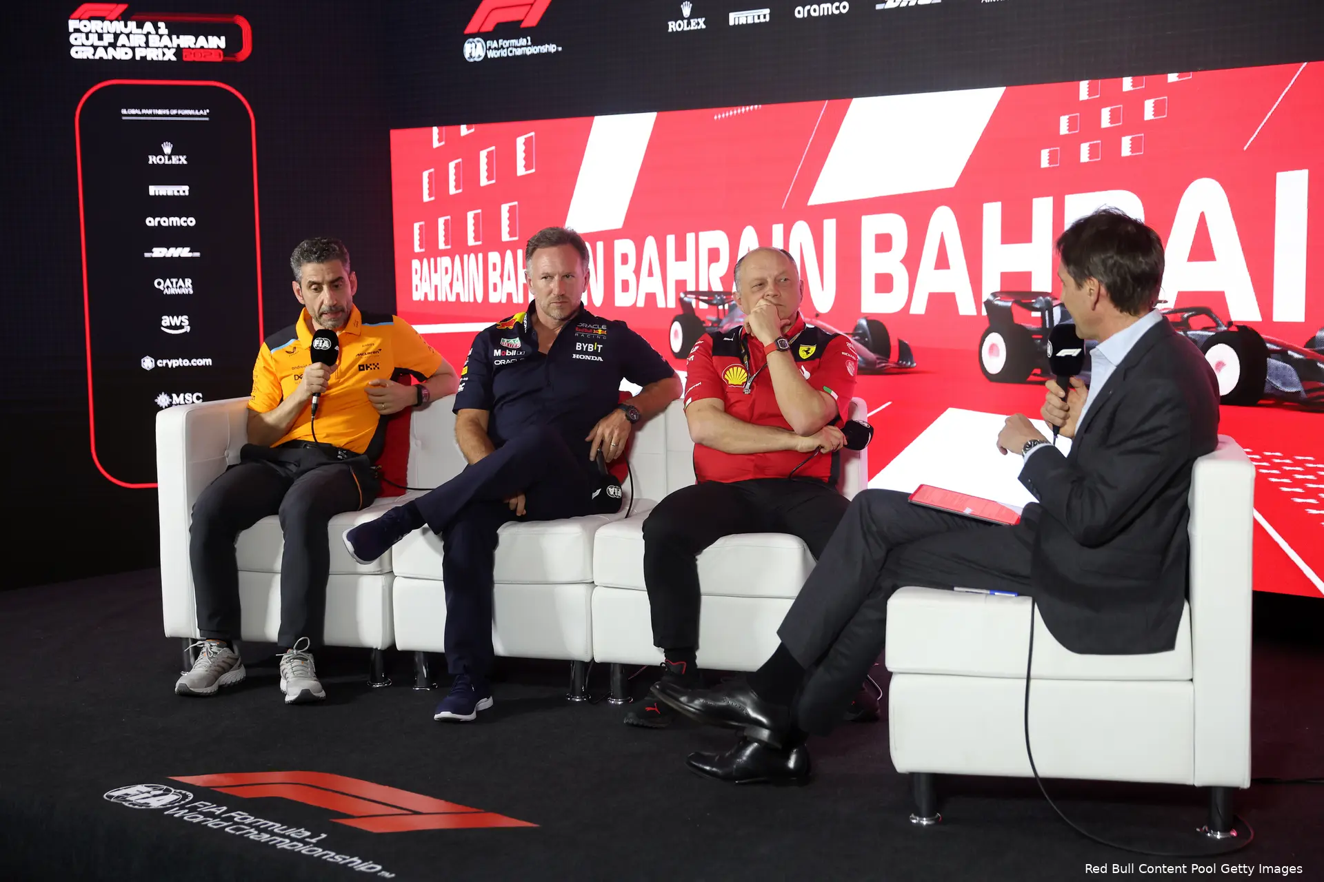 andrea stella frederic vasseur christian horner red bull racing mclaren ferrari f1 gp bahrein 2023